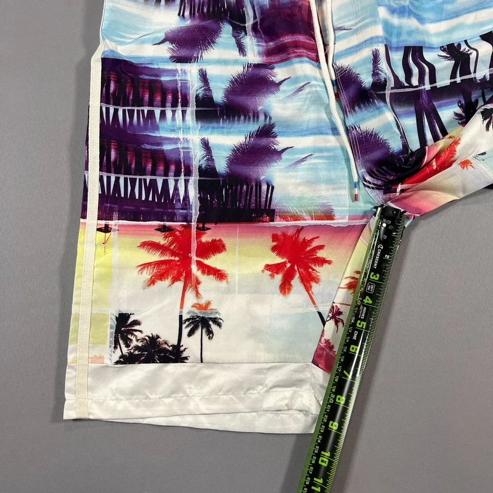 Coofandy Swim Trunks Men 34 Multicolor All Over Graphic Drawstring Waist Surfing